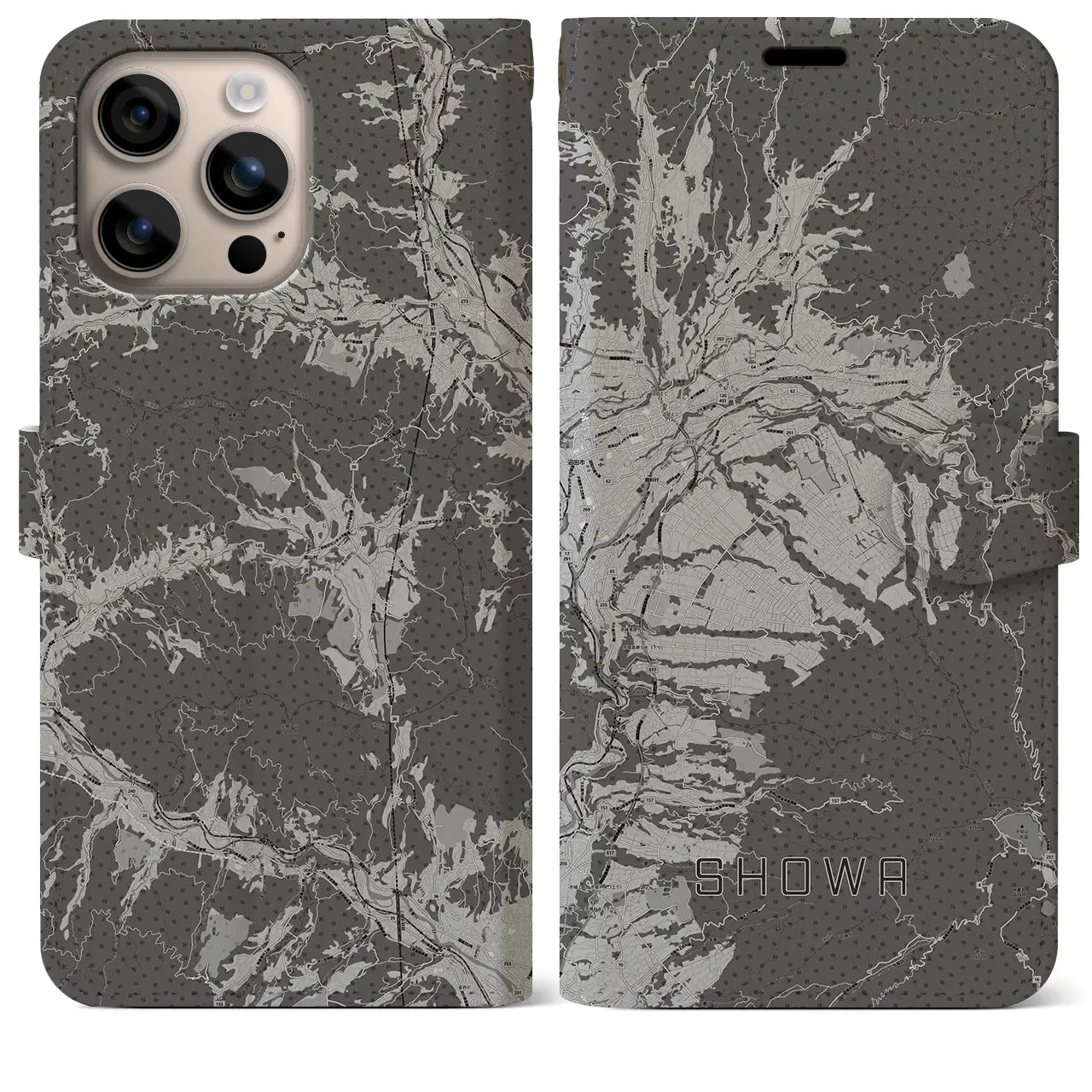 【昭和(群馬県)】地図柄iPhoneケース(手帳タイプ)モノトーン・iPhone 16 Plus 用