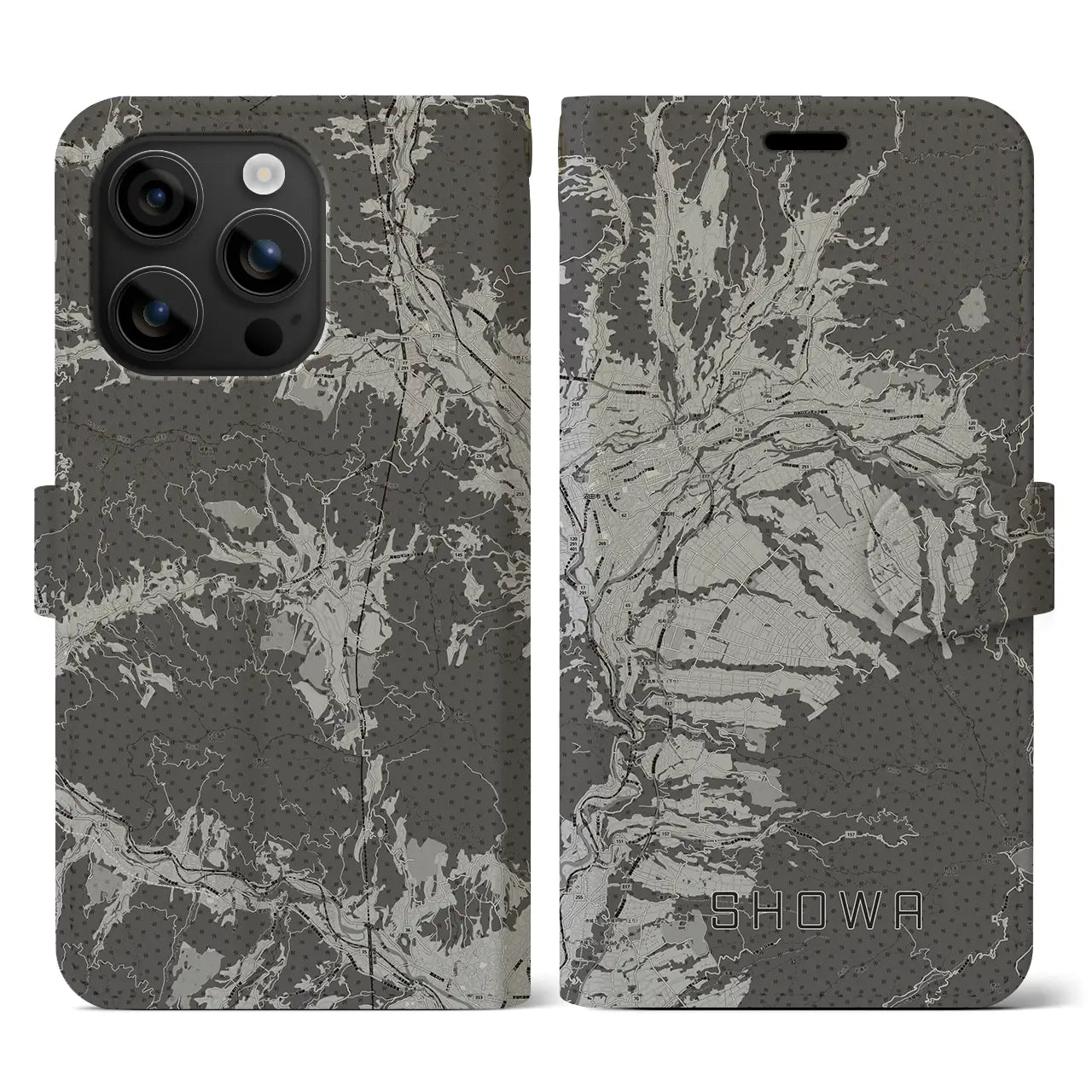 【昭和(群馬県)】地図柄iPhoneケース(手帳タイプ)モノトーン・iPhone 16 用