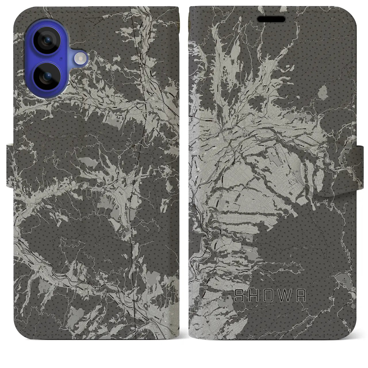 【昭和(群馬県)】地図柄iPhoneケース(手帳タイプ)モノトーン・iPhone 16 Pro Max 用