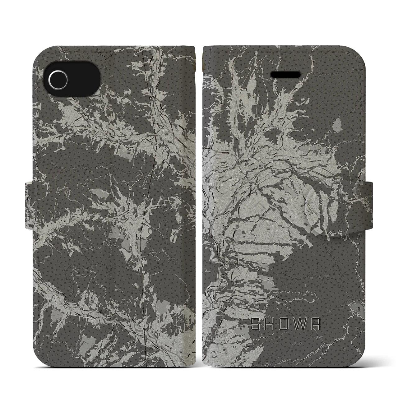 【昭和(群馬県)】地図柄iPhoneケース(手帳タイプ)モノトーン・iPhone SE(第3 / 第2世代) / 8 / 7 / 6s / 6 用