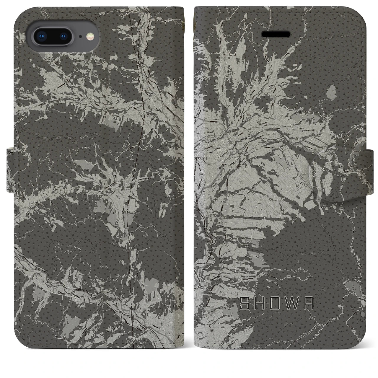 【昭和(群馬県)】地図柄iPhoneケース(手帳タイプ)モノトーン・iPhone 8Plus /7Plus / 6sPlus / 6Plus 用