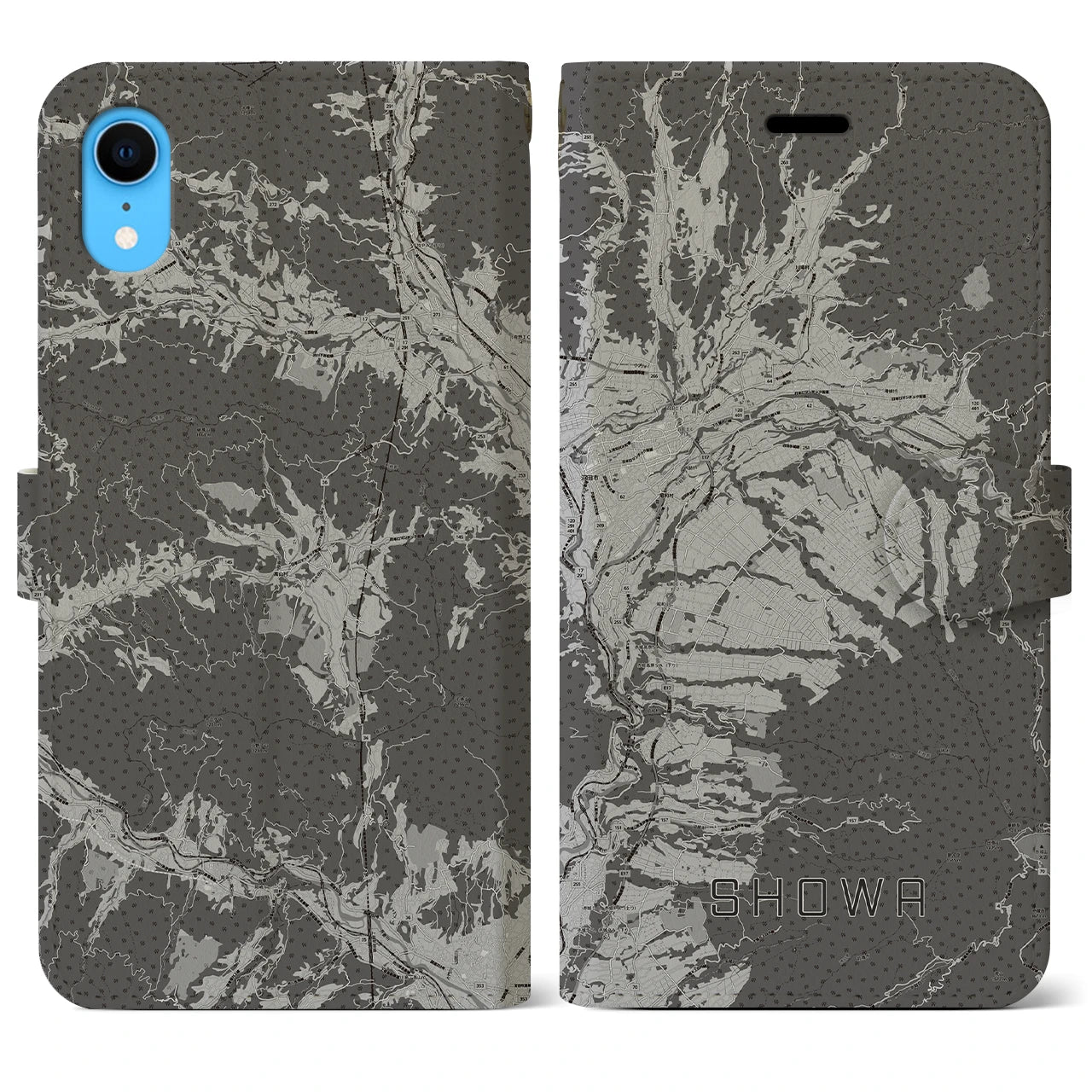 【昭和(群馬県)】地図柄iPhoneケース(手帳タイプ)モノトーン・iPhone XR 用