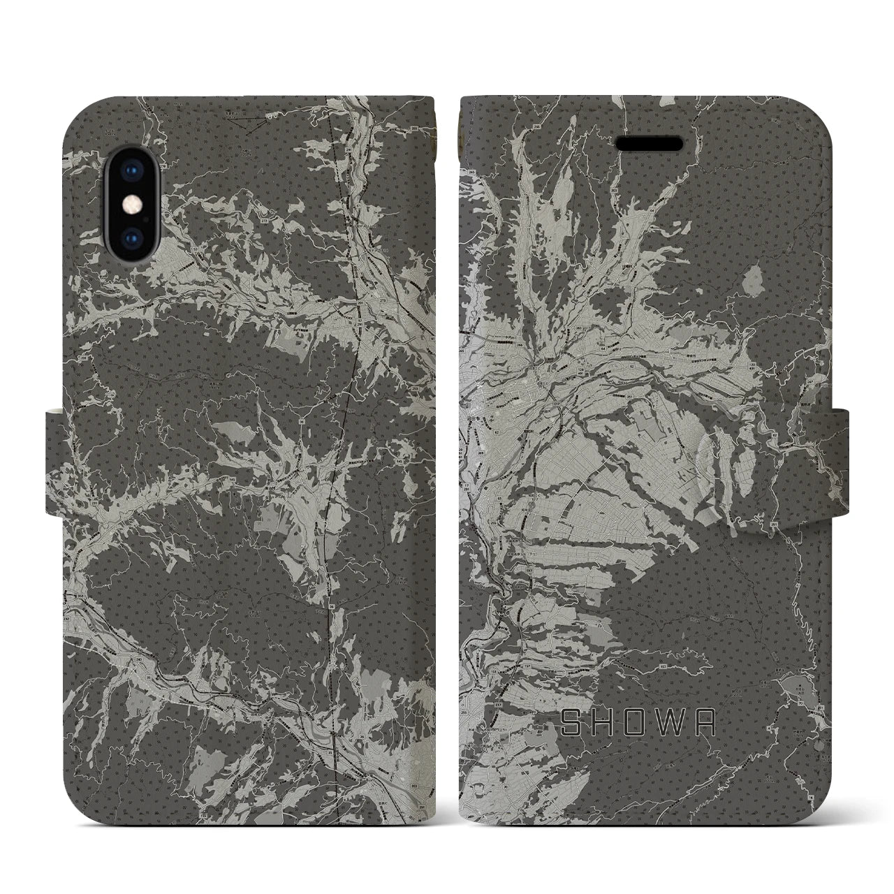 【昭和(群馬県)】地図柄iPhoneケース(手帳タイプ)モノトーン・iPhone XS / X 用