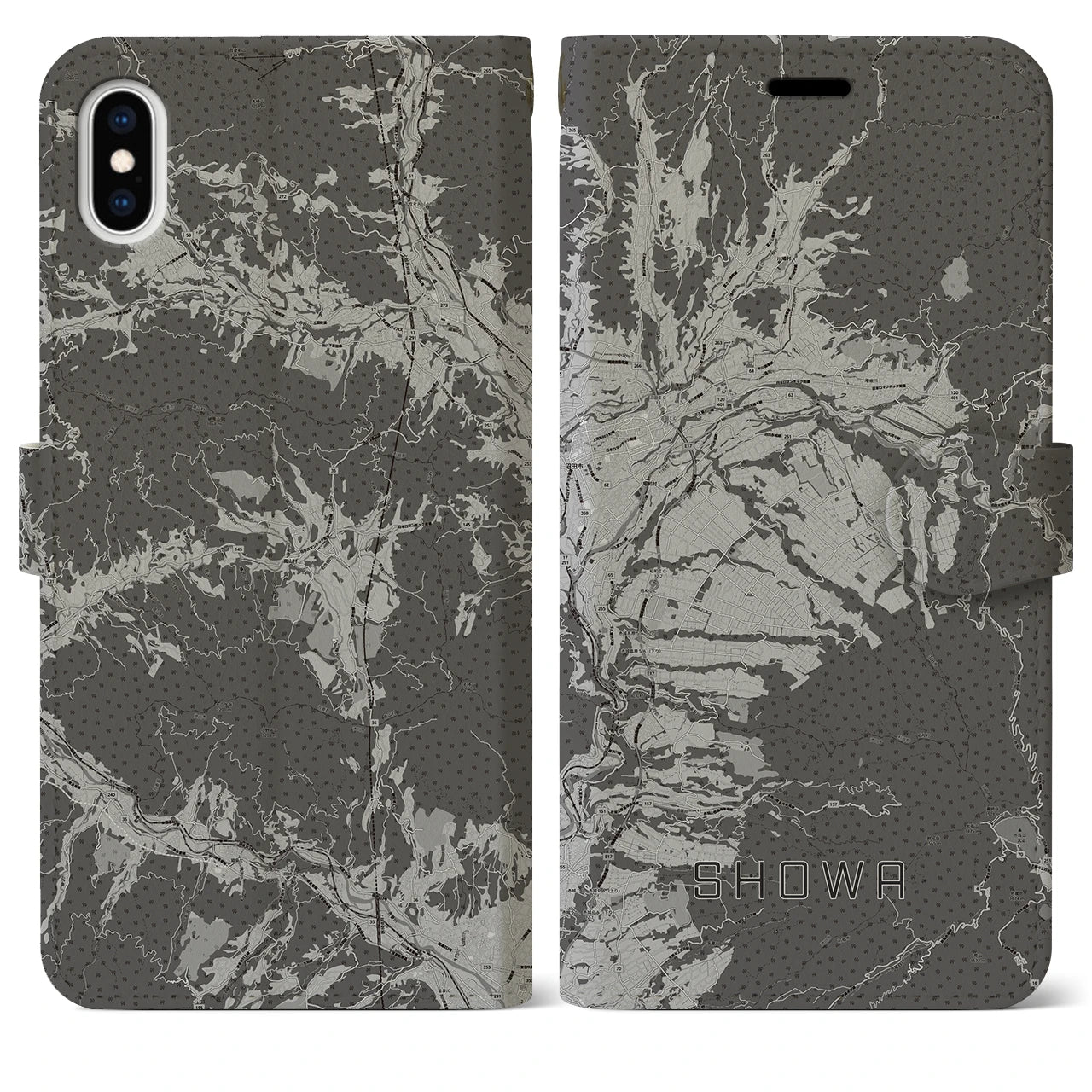 【昭和(群馬県)】地図柄iPhoneケース(手帳タイプ)モノトーン・iPhone XS Max 用