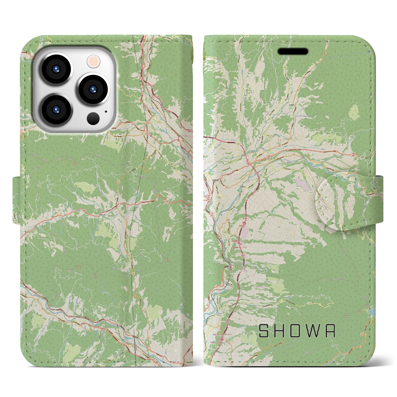 【昭和(群馬県)】地図柄iPhoneケース(手帳タイプ)ナチュラル・iPhone 13 Pro 用