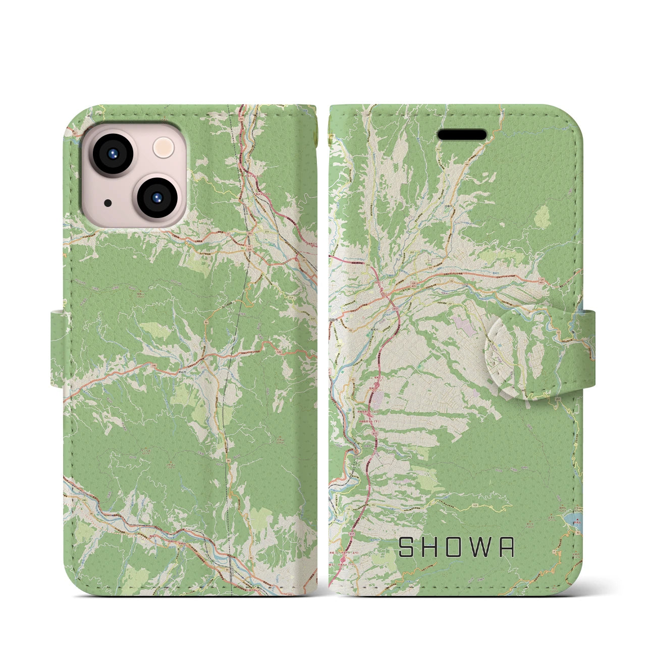 【昭和(群馬県)】地図柄iPhoneケース(手帳タイプ)ナチュラル・iPhone 13 mini 用