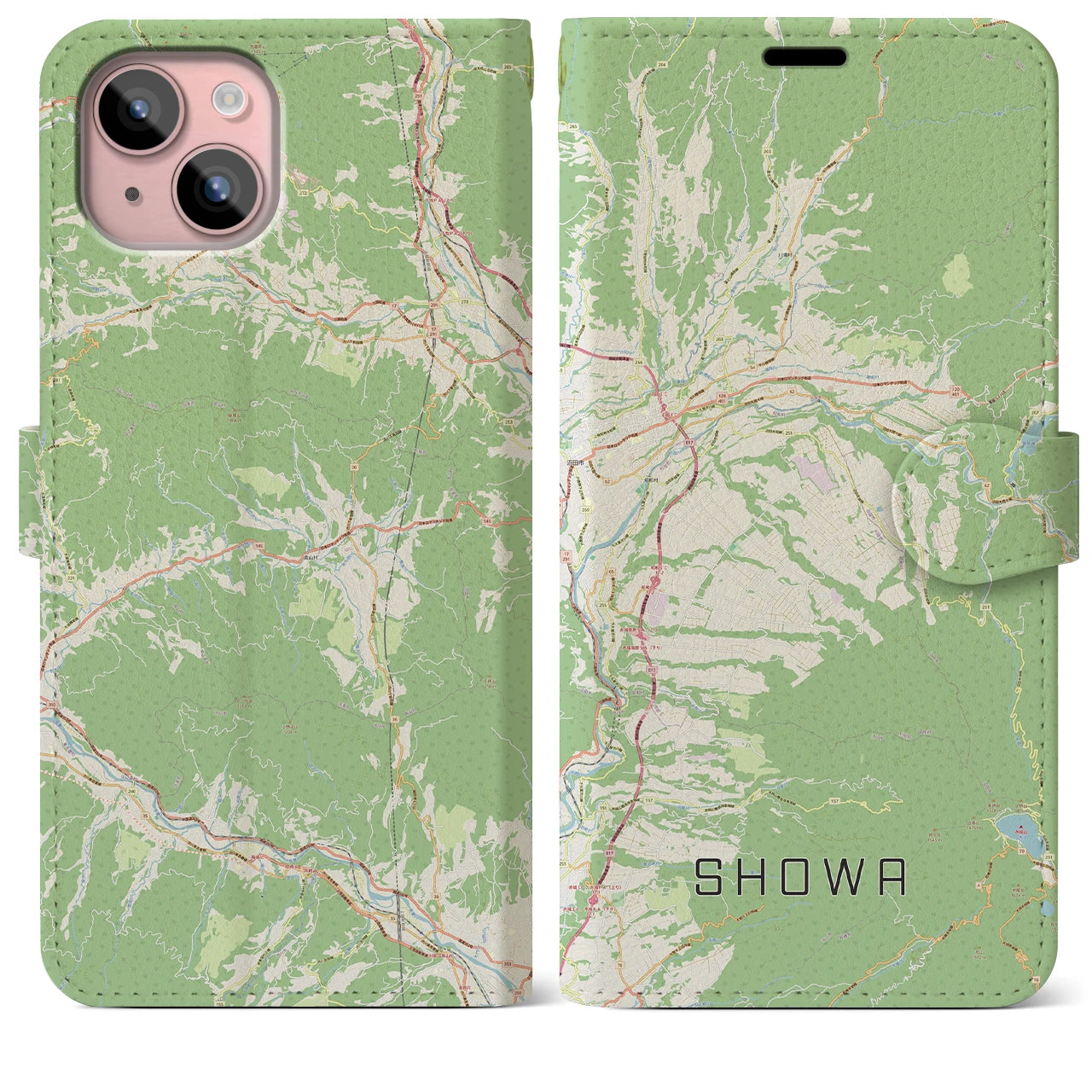 【昭和(群馬県)】地図柄iPhoneケース(手帳タイプ)ナチュラル・iPhone 15 Plus 用
