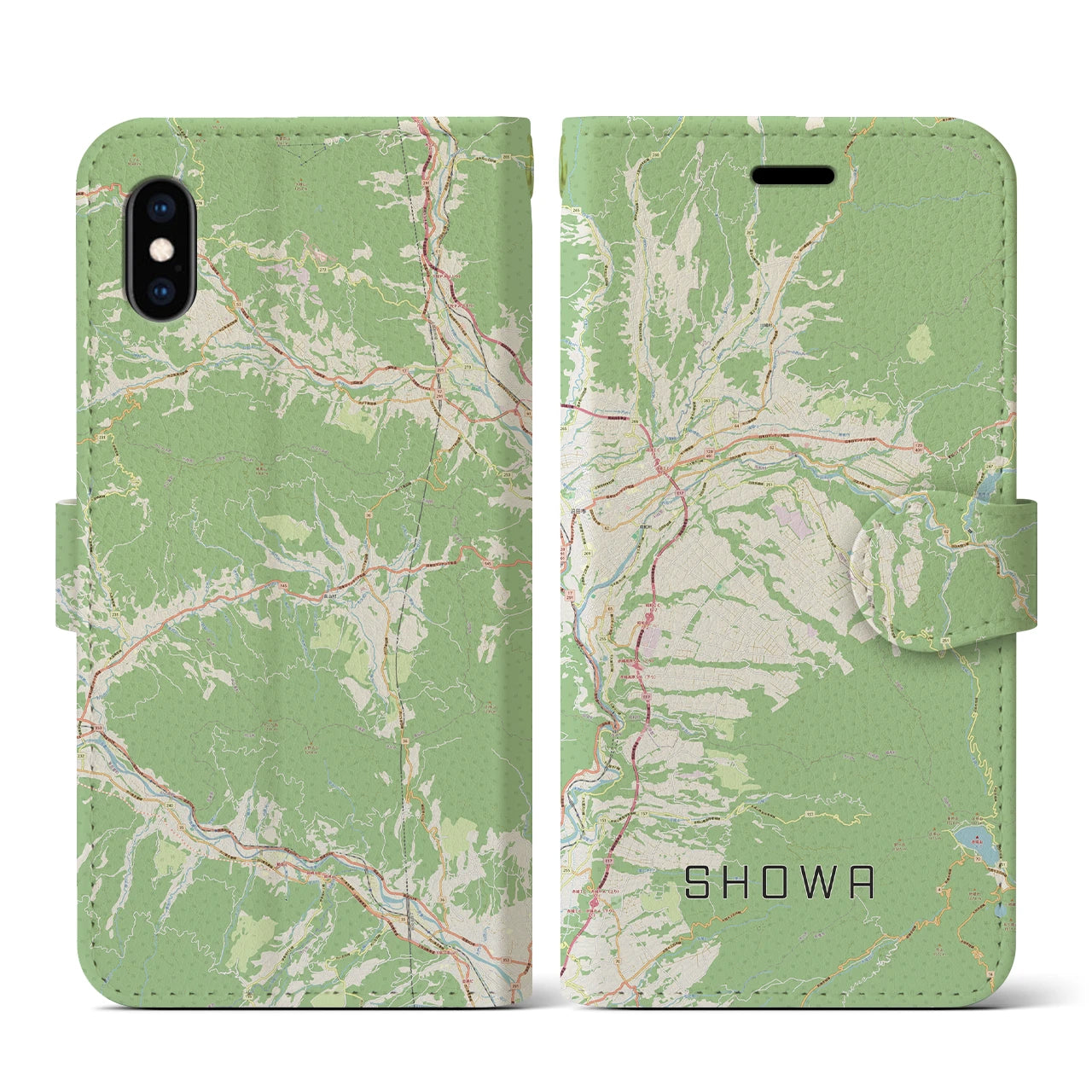 【昭和(群馬県)】地図柄iPhoneケース(手帳タイプ)ナチュラル・iPhone XS / X 用