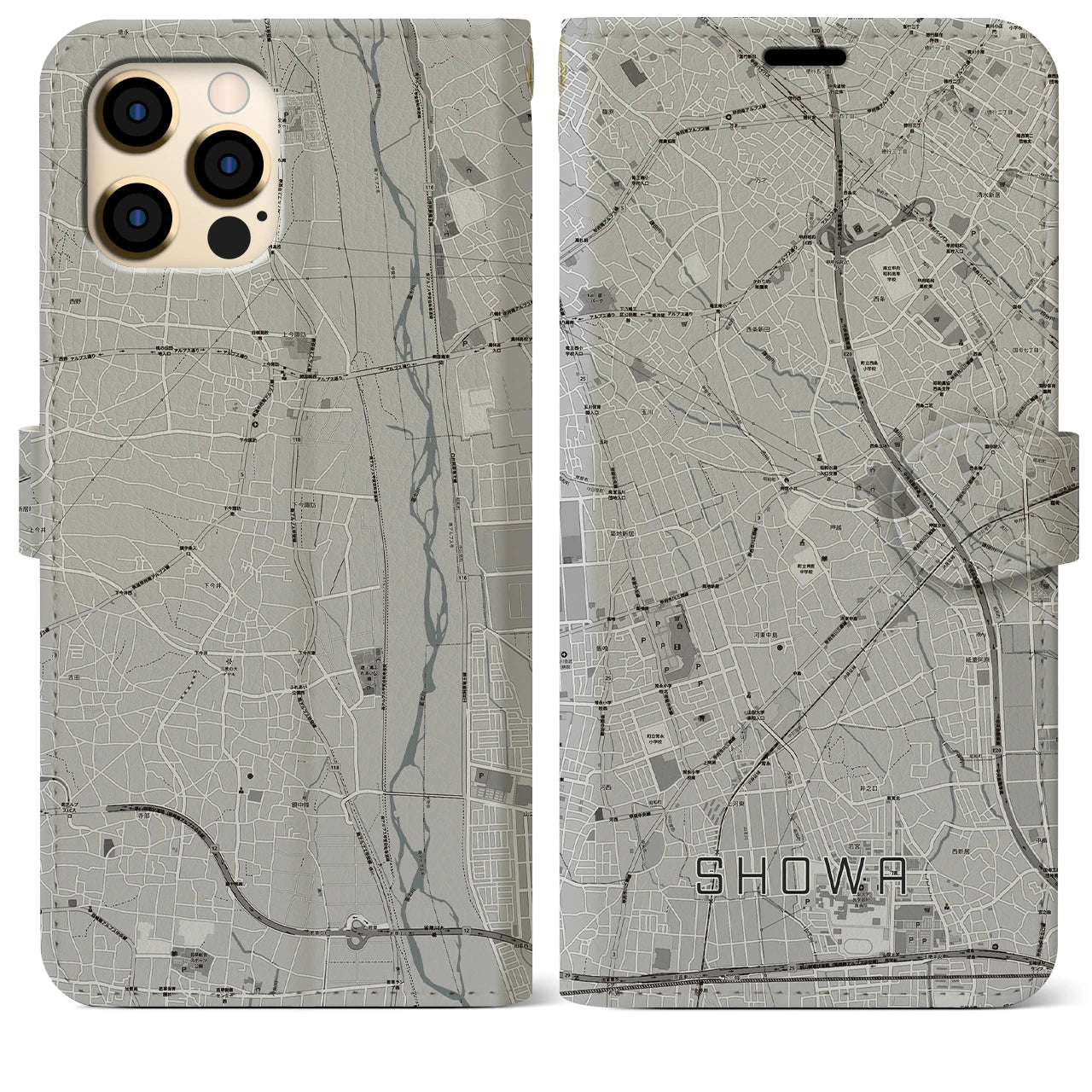 【昭和(山梨県)】地図柄iPhoneケース(手帳タイプ)