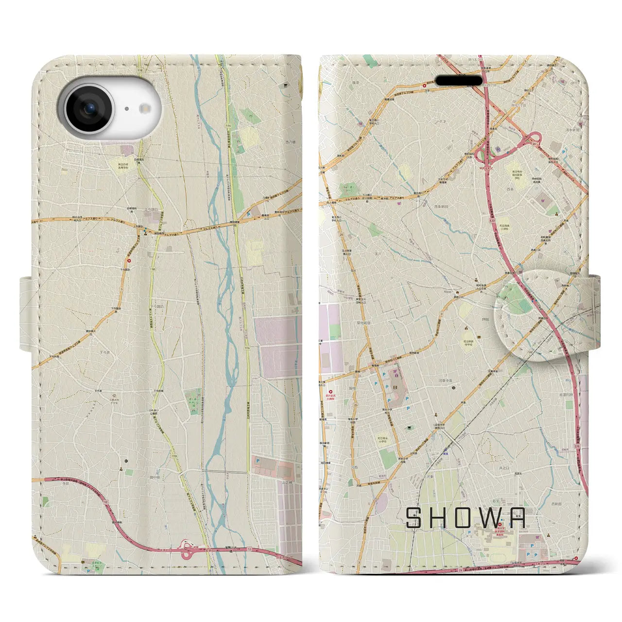 【昭和(山梨県)】地図柄iPhoneケース(手帳タイプ)