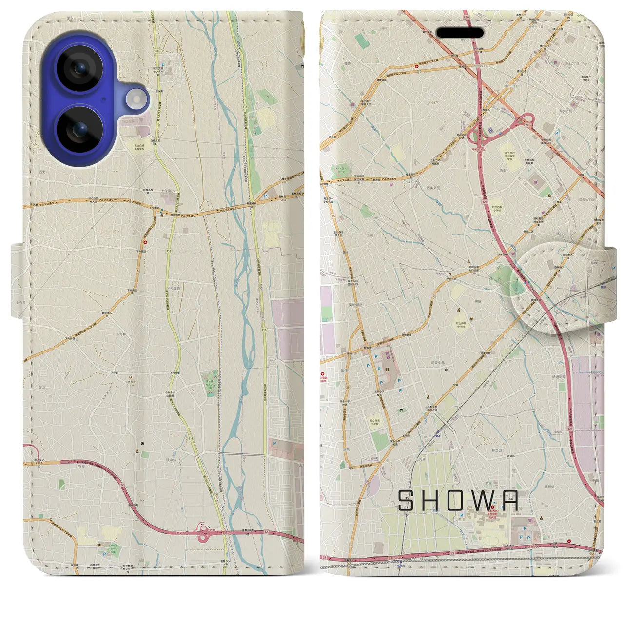 【昭和(山梨県)】地図柄iPhoneケース(手帳タイプ)ナチュラル・iPhone 16 Pro Max 用