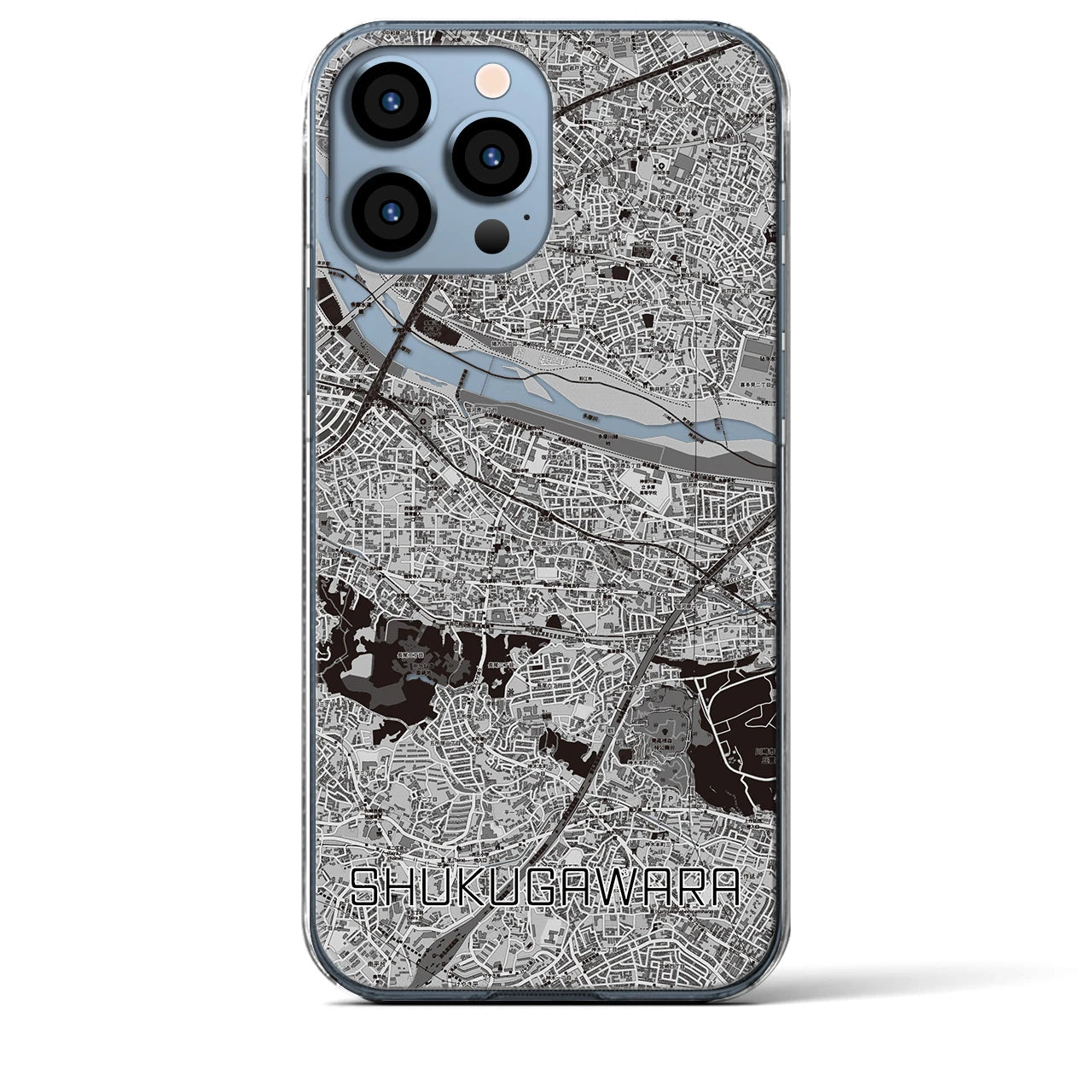 【宿河原(神奈川県)】地図柄iPhoneケース(クリアタイプ)モノトーン・iPhone 13 Pro Max 用
