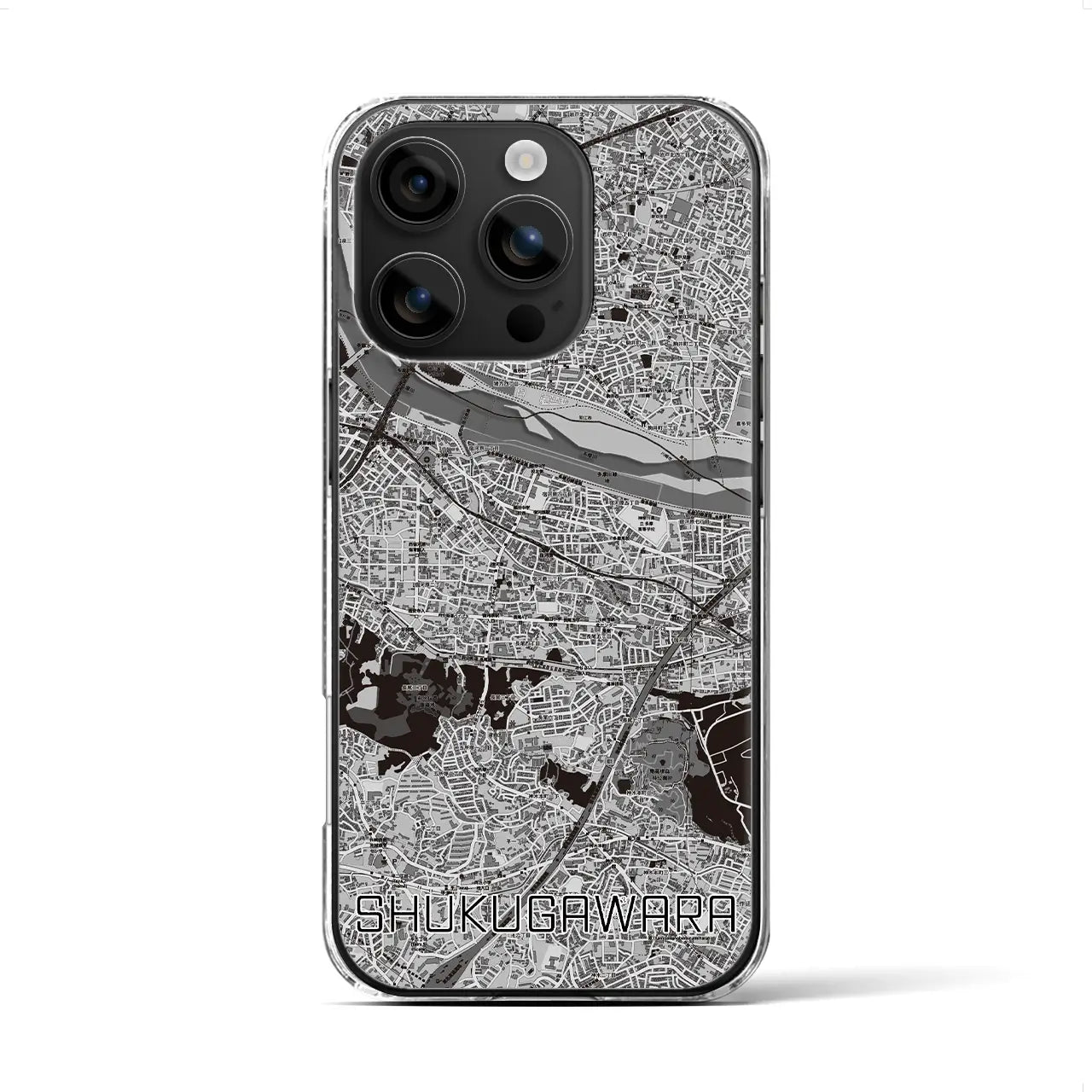 【宿河原(神奈川県)】地図柄iPhoneケース(クリアタイプ)モノトーン・iPhone 16 用