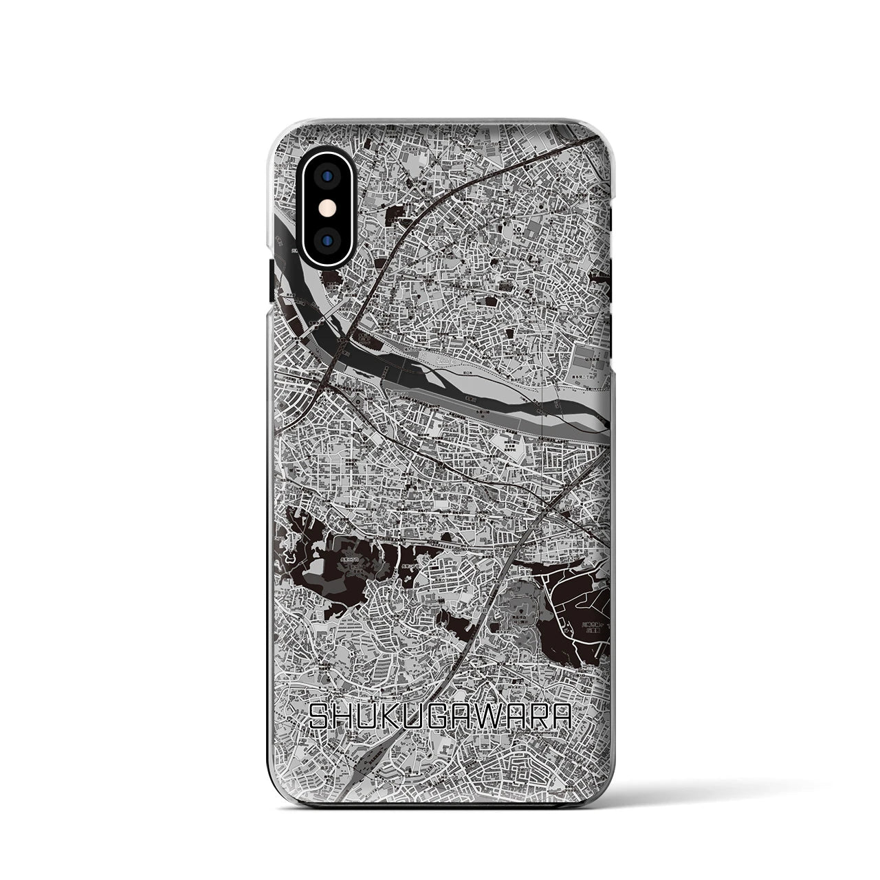 【宿河原(神奈川県)】地図柄iPhoneケース(クリアタイプ)モノトーン・iPhone XS / X 用