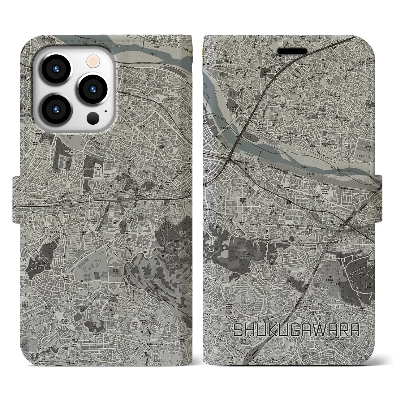 【宿河原(神奈川県)】地図柄iPhoneケース(手帳タイプ)