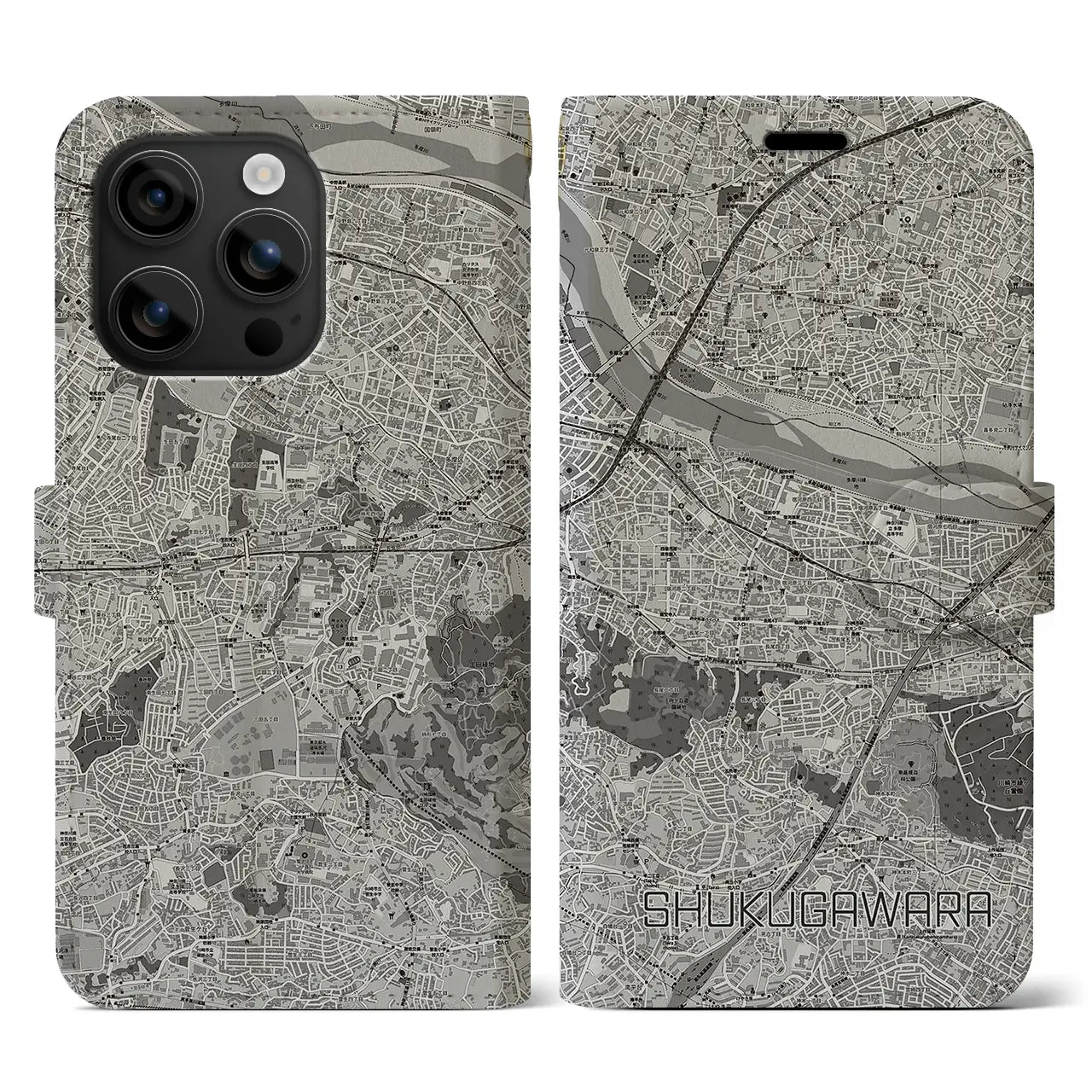 【宿河原(神奈川県)】地図柄iPhoneケース(手帳タイプ)モノトーン・iPhone 16 用