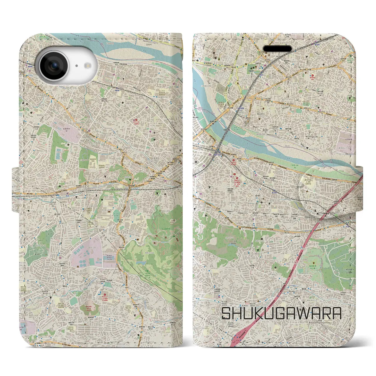 【宿河原(神奈川県)】地図柄iPhoneケース(手帳タイプ)