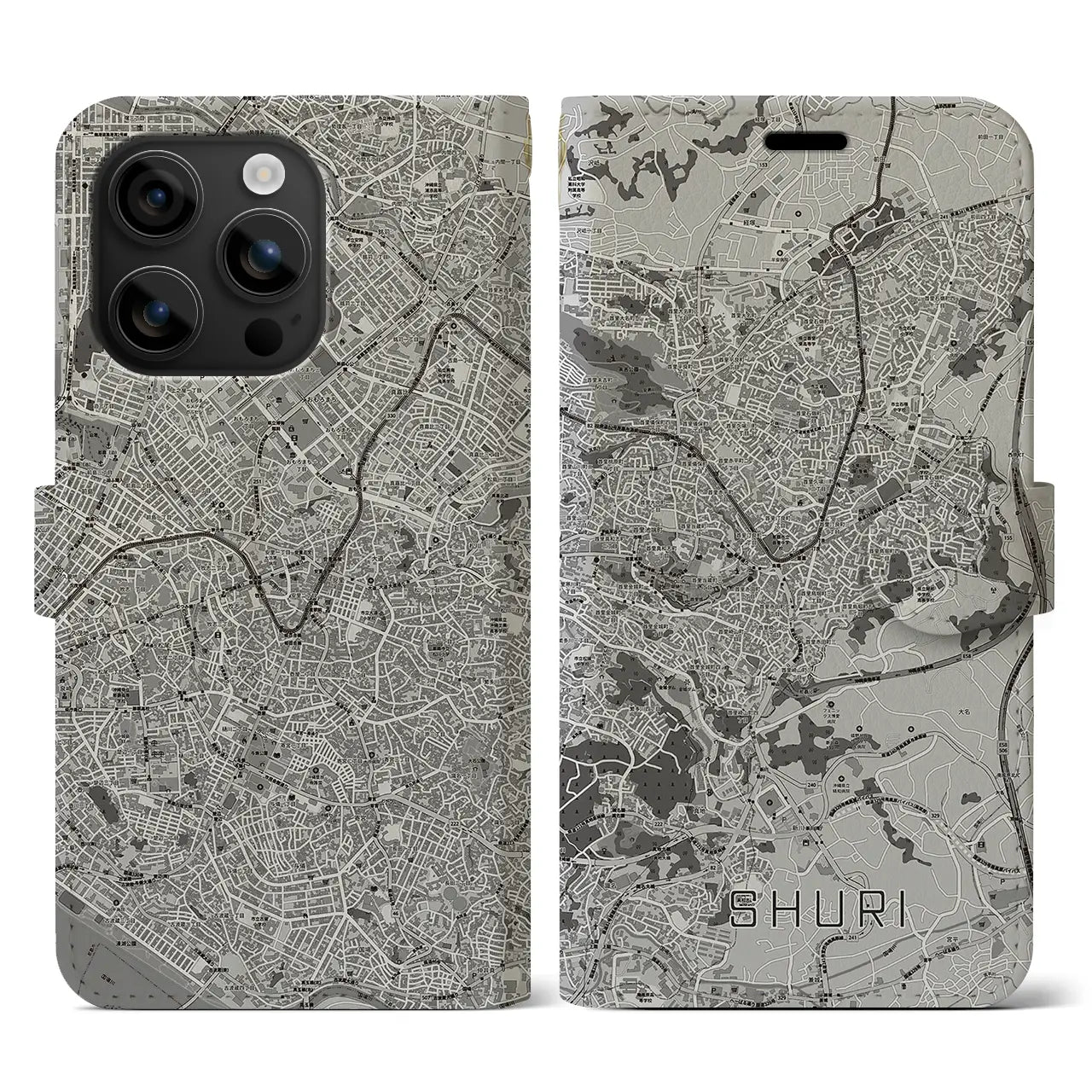 【首里(沖縄県)】地図柄iPhoneケース(手帳タイプ)モノトーン・iPhone 16 用
