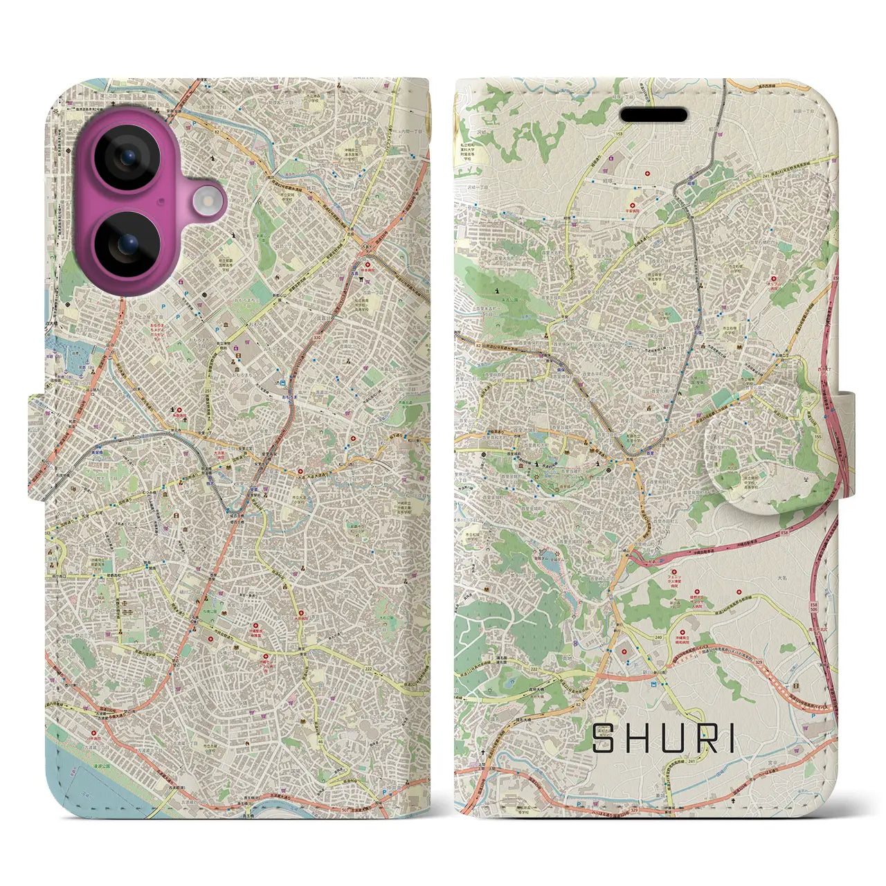 【首里(沖縄県)】地図柄iPhoneケース(手帳タイプ)ナチュラル・iPhone 16 Pro 用