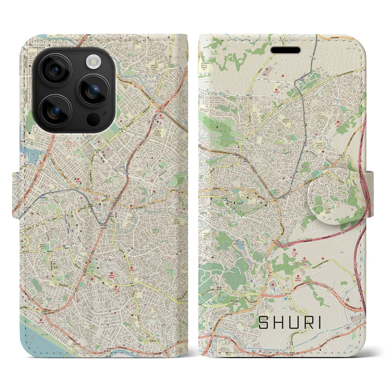 【首里(沖縄県)】地図柄iPhoneケース(手帳タイプ)ナチュラル・iPhone 16 用