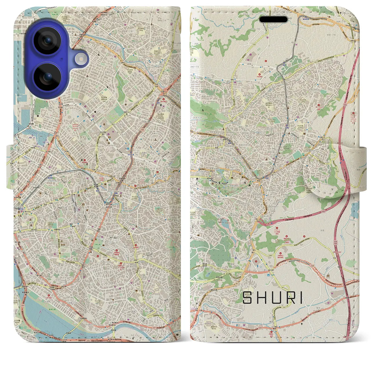 【首里(沖縄県)】地図柄iPhoneケース(手帳タイプ)ナチュラル・iPhone 16 Pro Max 用