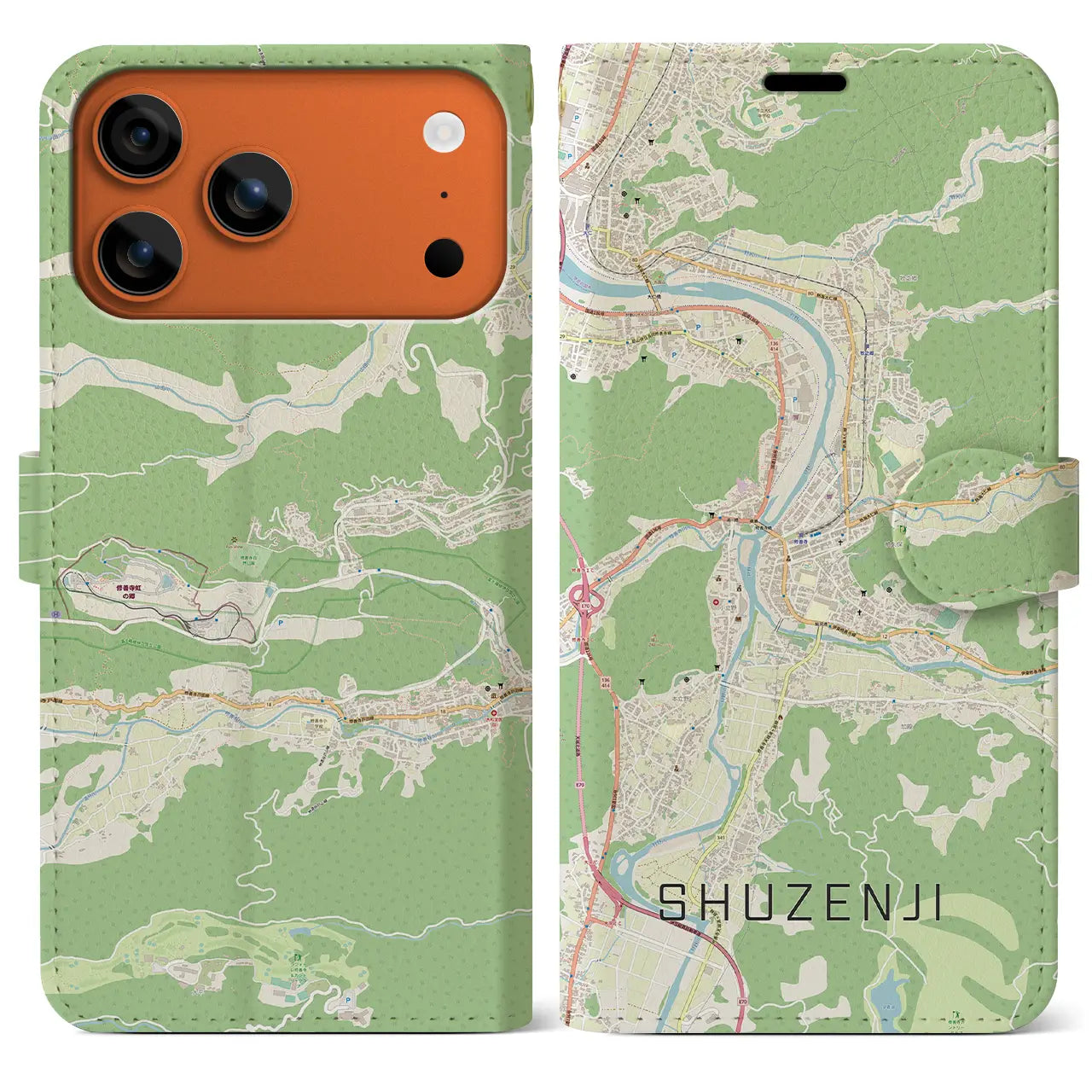 【修善寺(静岡県)】地図柄iPhoneケース(手帳タイプ)モノトーン・iPhone 17 Pro Max 用