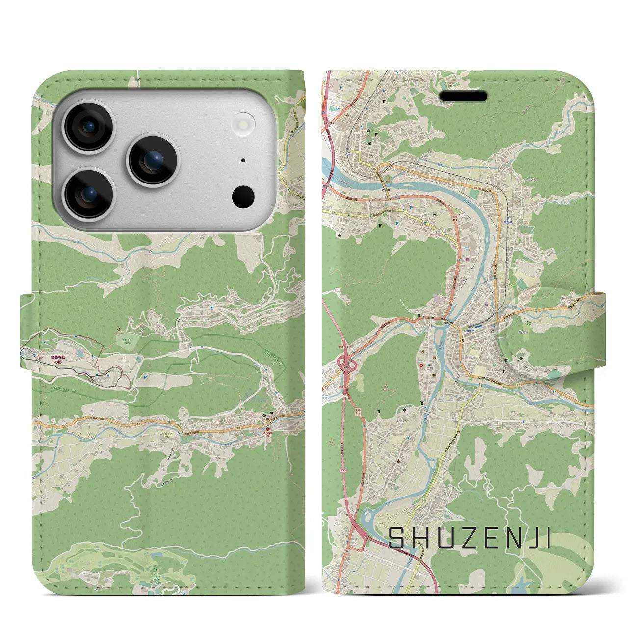 【修善寺(静岡県)】地図柄iPhoneケース(手帳タイプ)