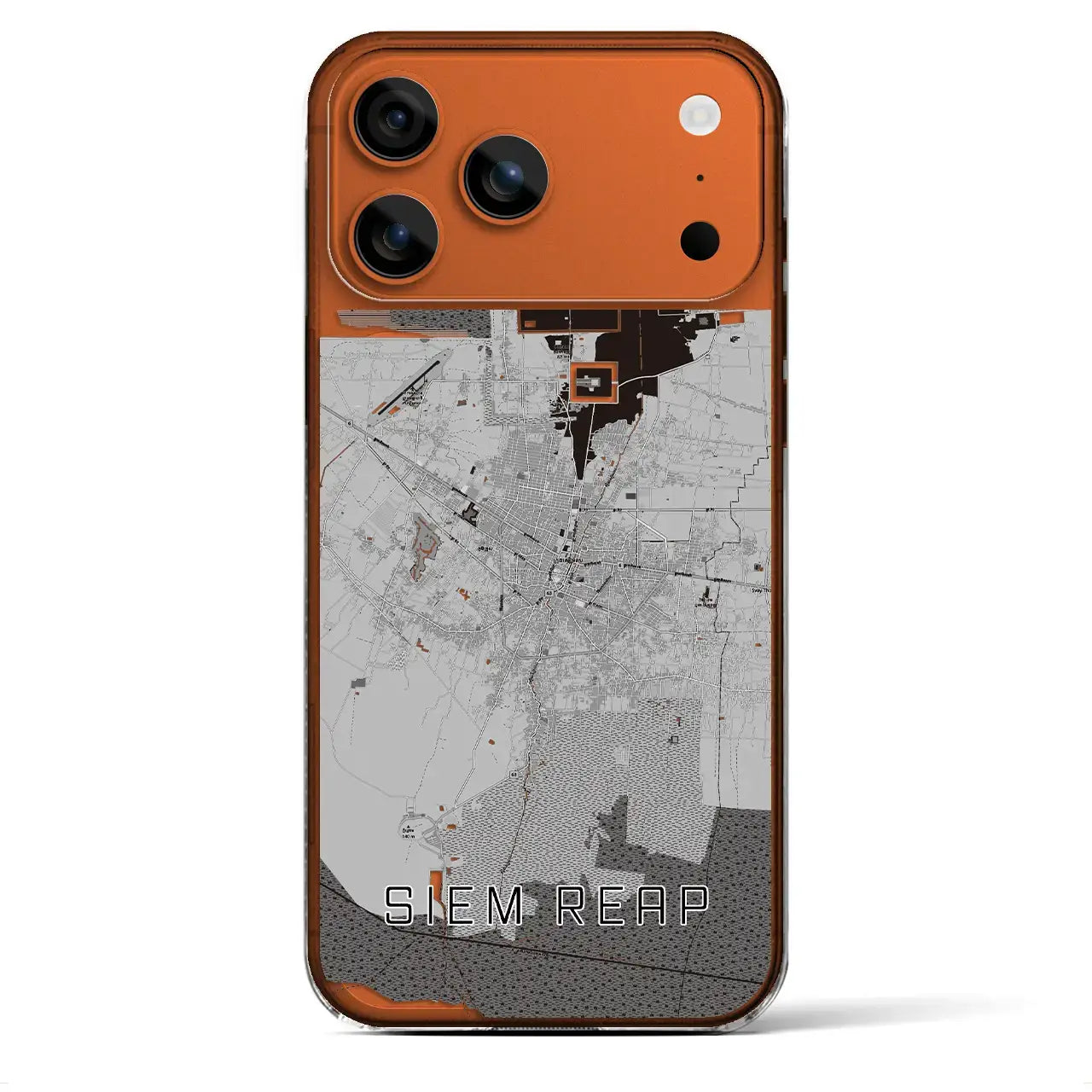 【シェムリアップ(カンボジア)】地図柄iPhoneケース(クリアタイプ)モノトーン・iPhone 17 Pro Max 用
