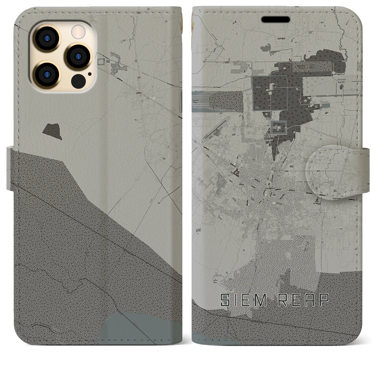 【シェムリアップ(カンボジア)】地図柄iPhoneケース(手帳タイプ)