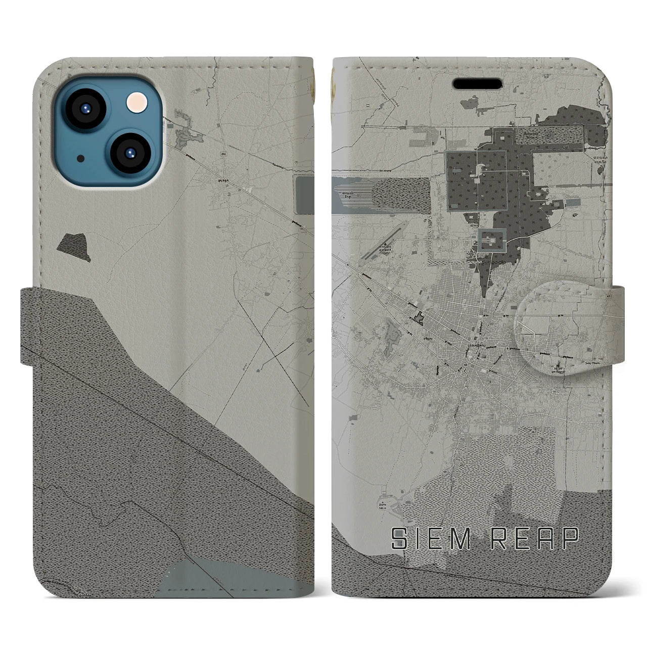 【シェムリアップ(カンボジア)】地図柄iPhoneケース(手帳タイプ)