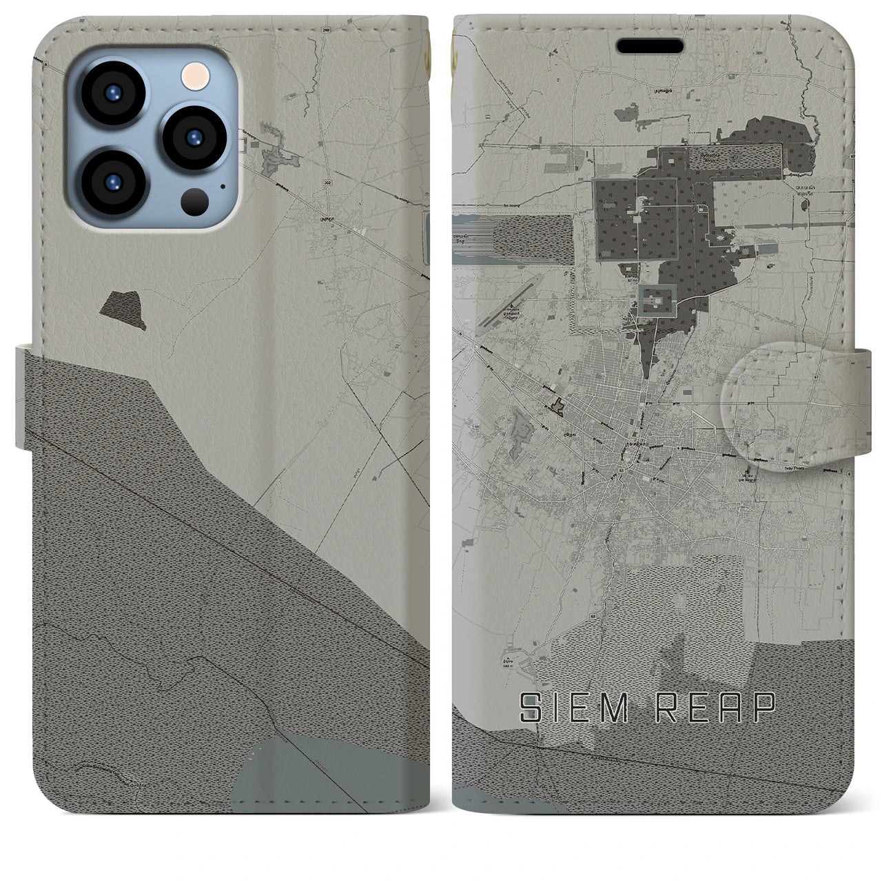 【シェムリアップ(カンボジア)】地図柄iPhoneケース(手帳タイプ)