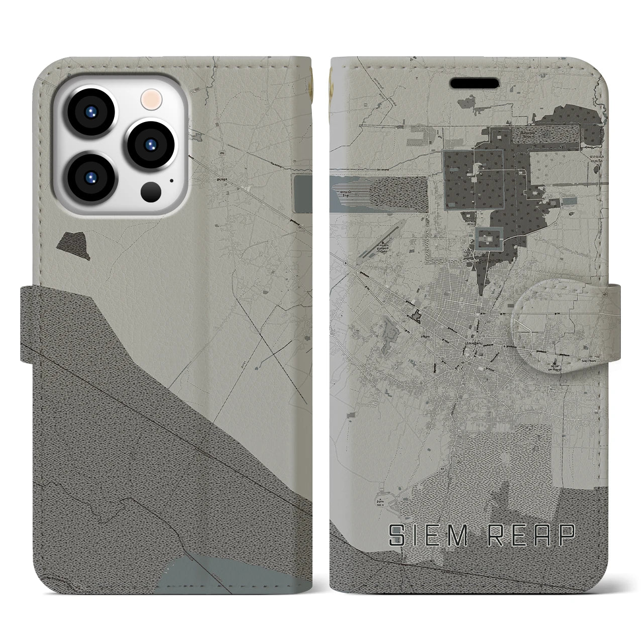 【シェムリアップ(カンボジア)】地図柄iPhoneケース(手帳タイプ)