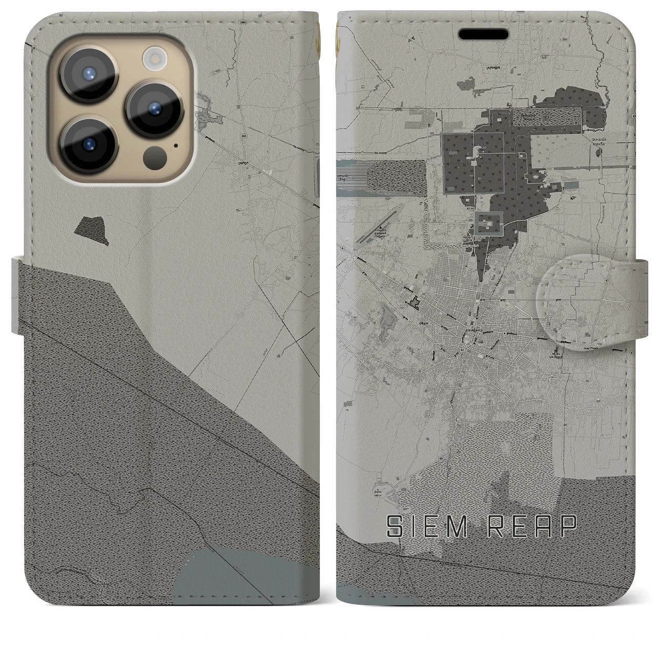 【シェムリアップ(カンボジア)】地図柄iPhoneケース(手帳タイプ)