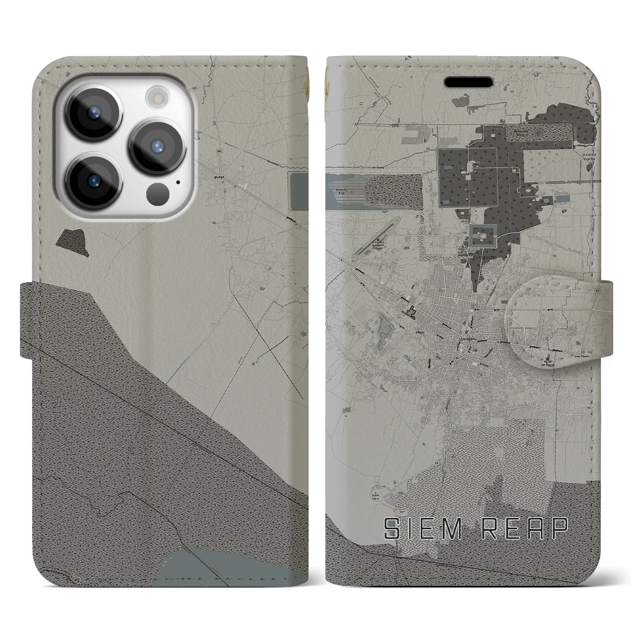【シェムリアップ(カンボジア)】地図柄iPhoneケース(手帳タイプ)