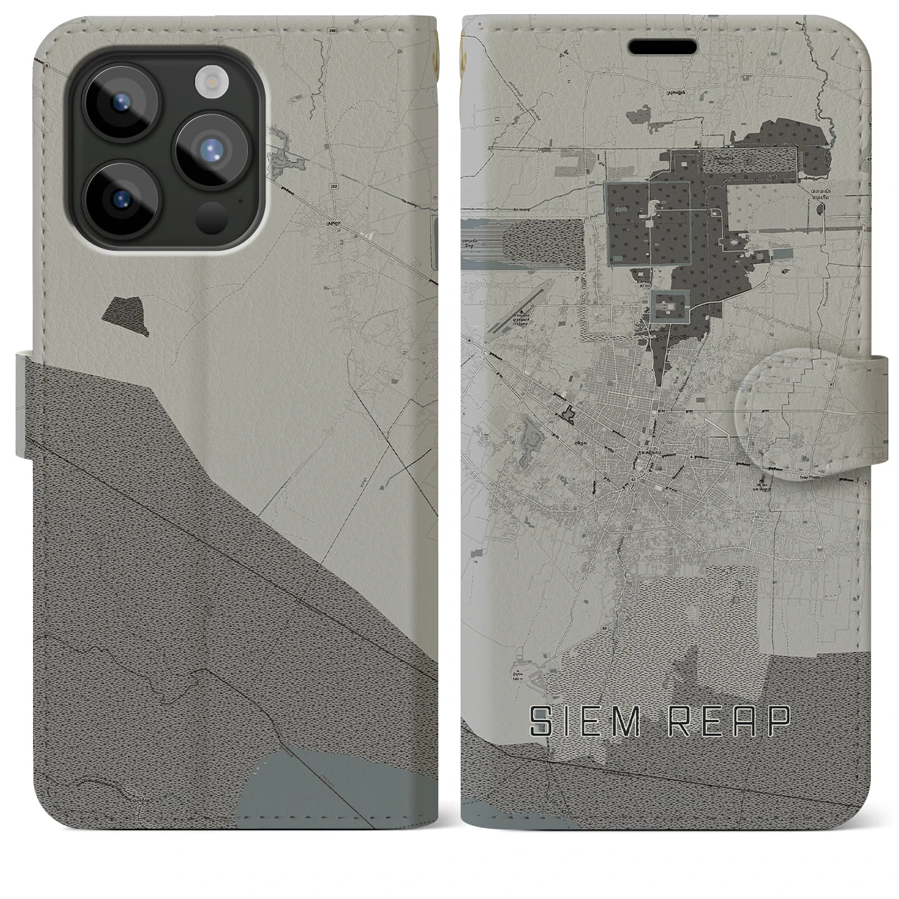 【シェムリアップ(カンボジア)】地図柄iPhoneケース(手帳タイプ)