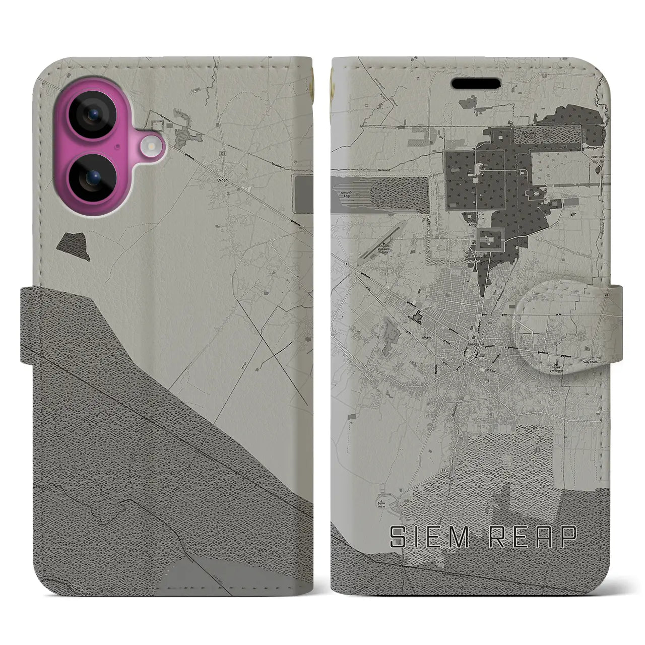 【シェムリアップ(カンボジア)】地図柄iPhoneケース(手帳タイプ)