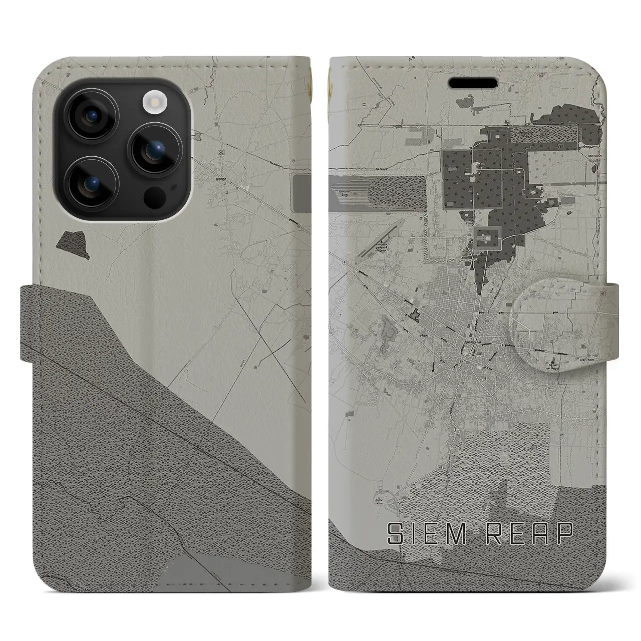 【シェムリアップ(カンボジア)】地図柄iPhoneケース(手帳タイプ)