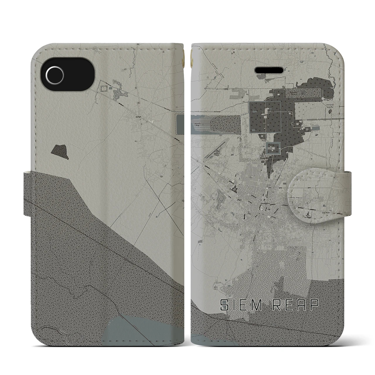 【シェムリアップ(カンボジア)】地図柄iPhoneケース(手帳タイプ)
