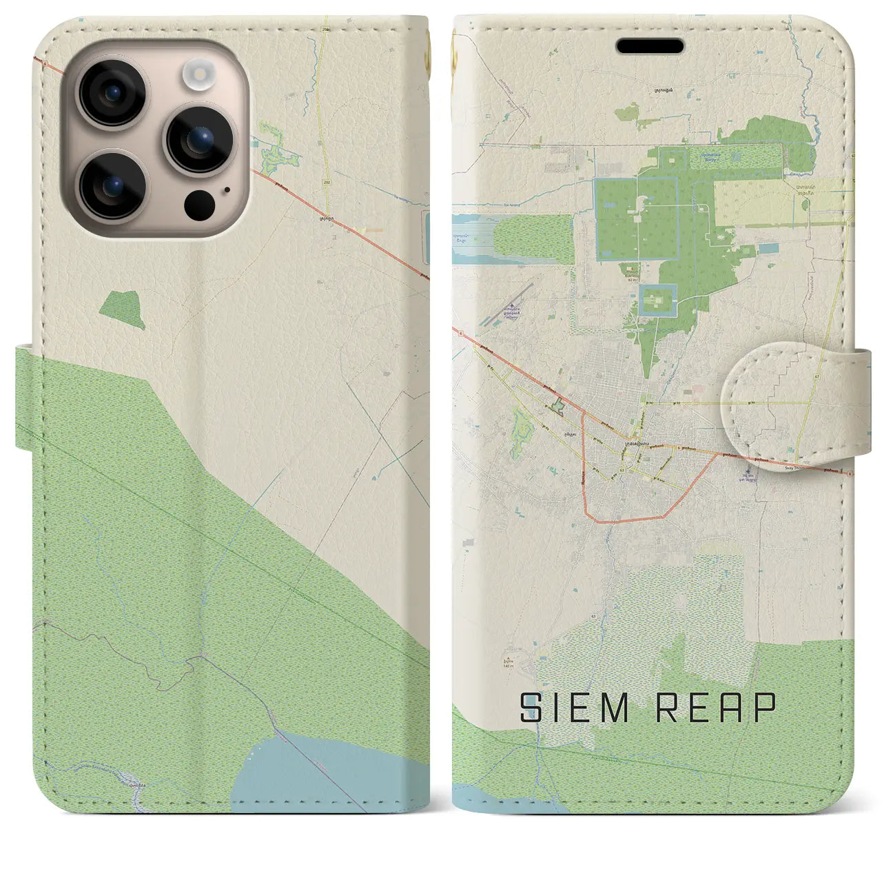 【シェムリアップ(カンボジア)】地図柄iPhoneケース(手帳タイプ)ナチュラル・iPhone 16 Plus 用