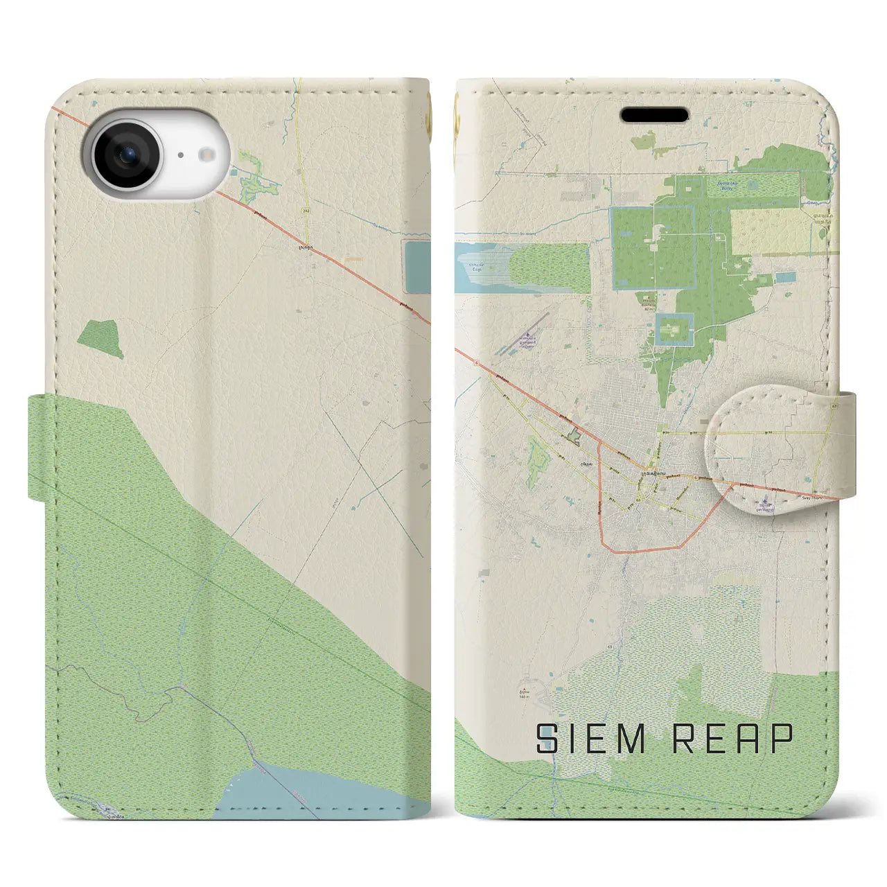 【シェムリアップ(カンボジア)】地図柄iPhoneケース(手帳タイプ)