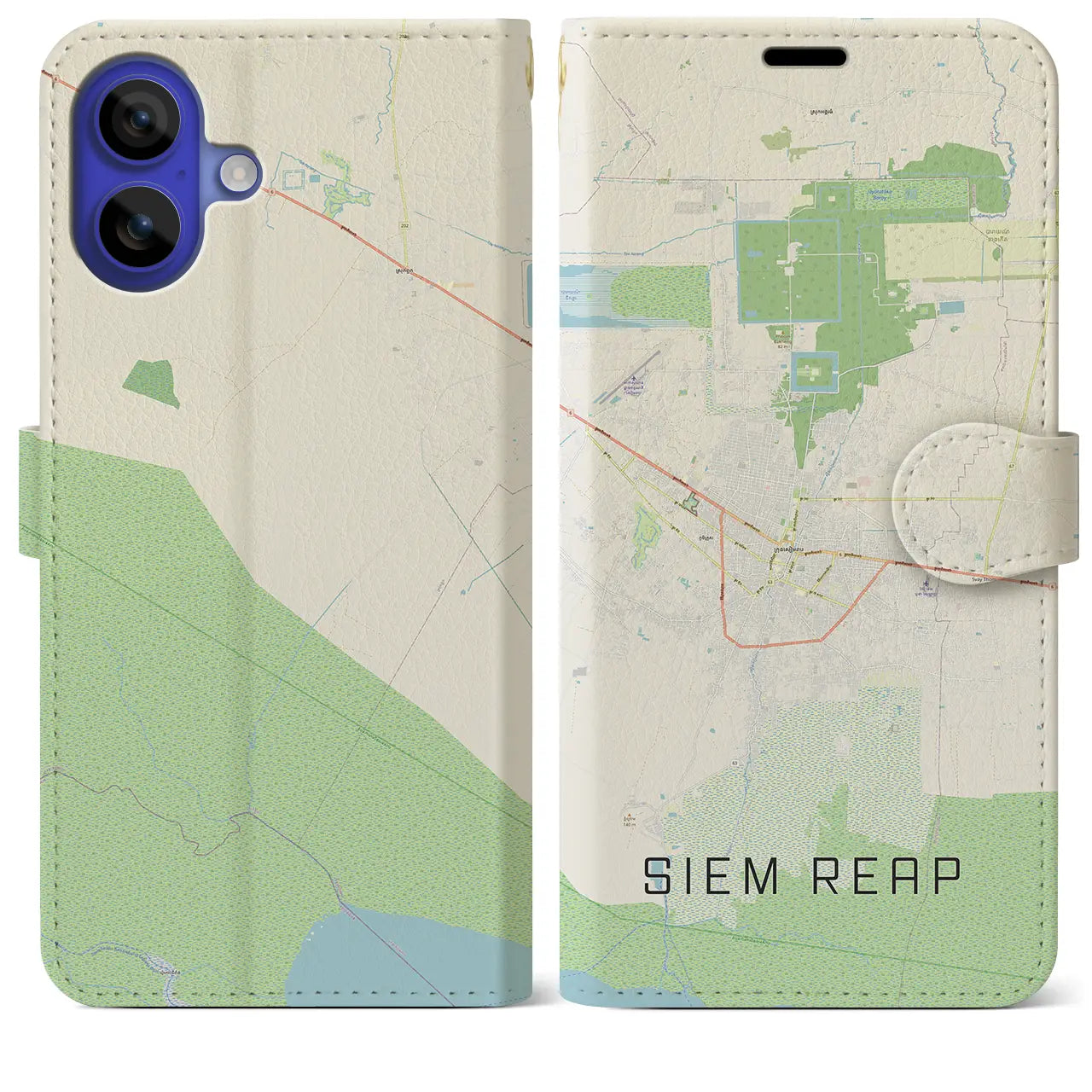 【シェムリアップ(カンボジア)】地図柄iPhoneケース(手帳タイプ)ナチュラル・iPhone 16 Pro Max 用