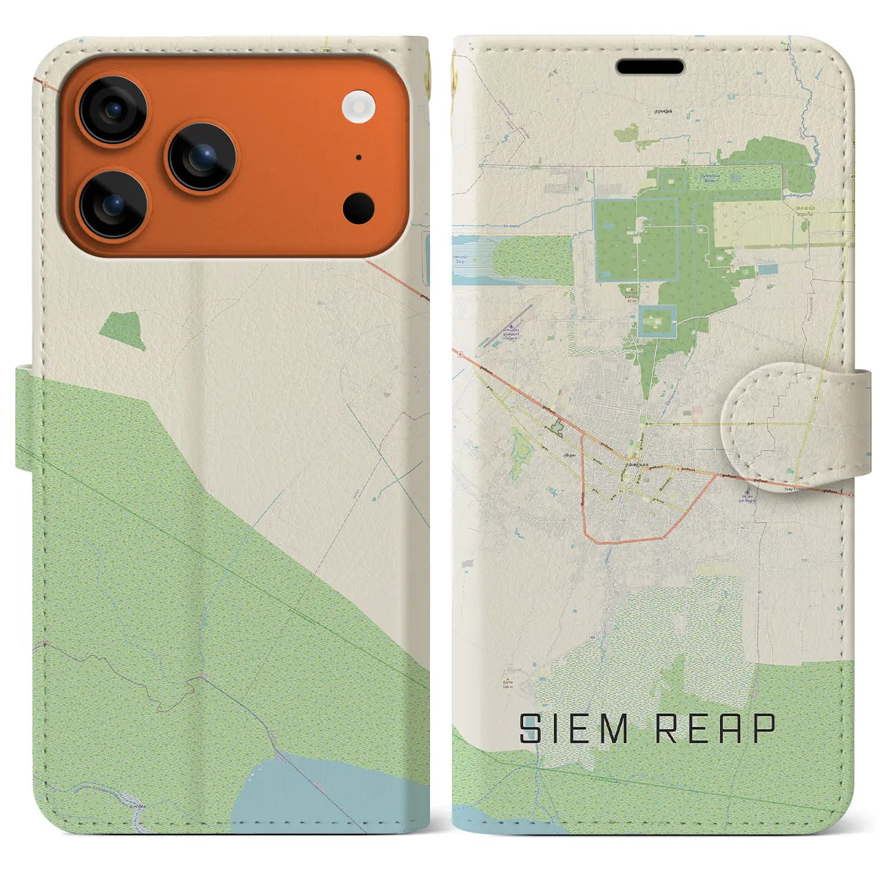 【シェムリアップ(カンボジア)】地図柄iPhoneケース(手帳タイプ)