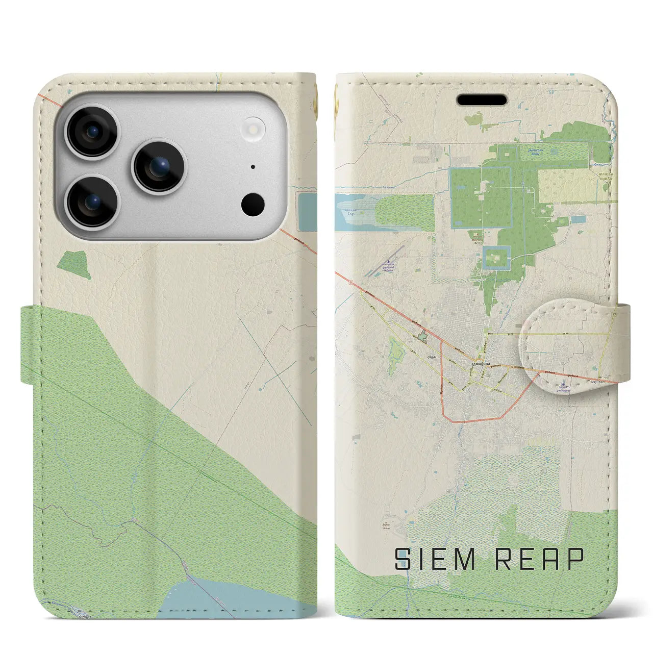【シェムリアップ(カンボジア)】地図柄iPhoneケース(手帳タイプ)