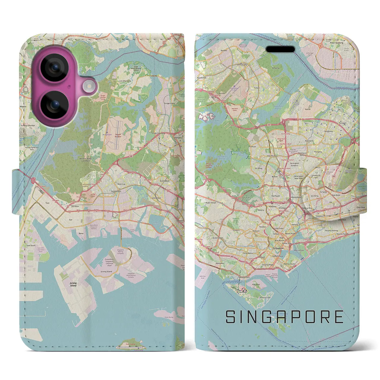 【シンガポール】地図柄iPhoneケース(手帳タイプ)ナチュラル・iPhone 16 Pro 用