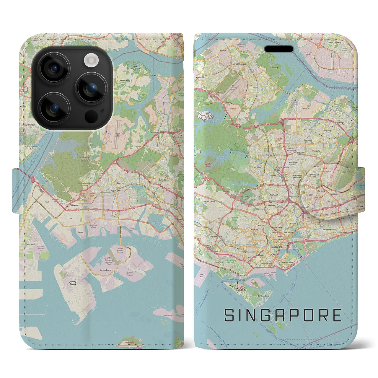 【シンガポール】地図柄iPhoneケース(手帳タイプ)ナチュラル・iPhone 16 用