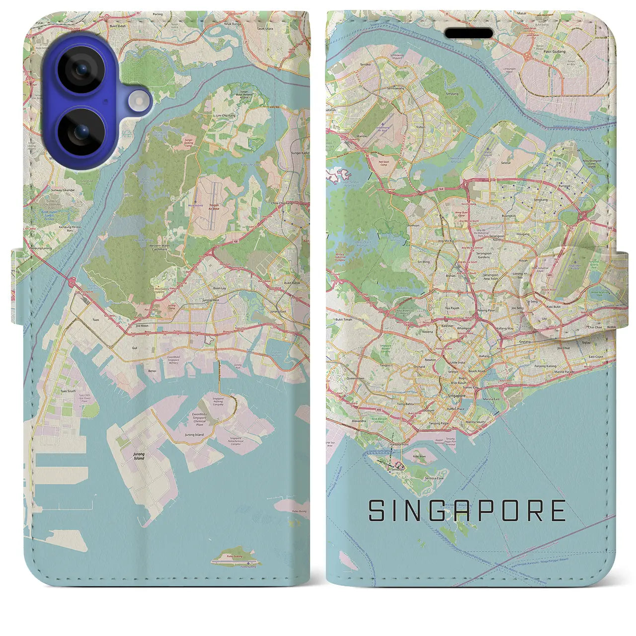 【シンガポール】地図柄iPhoneケース(手帳タイプ)ナチュラル・iPhone 16 Pro Max 用