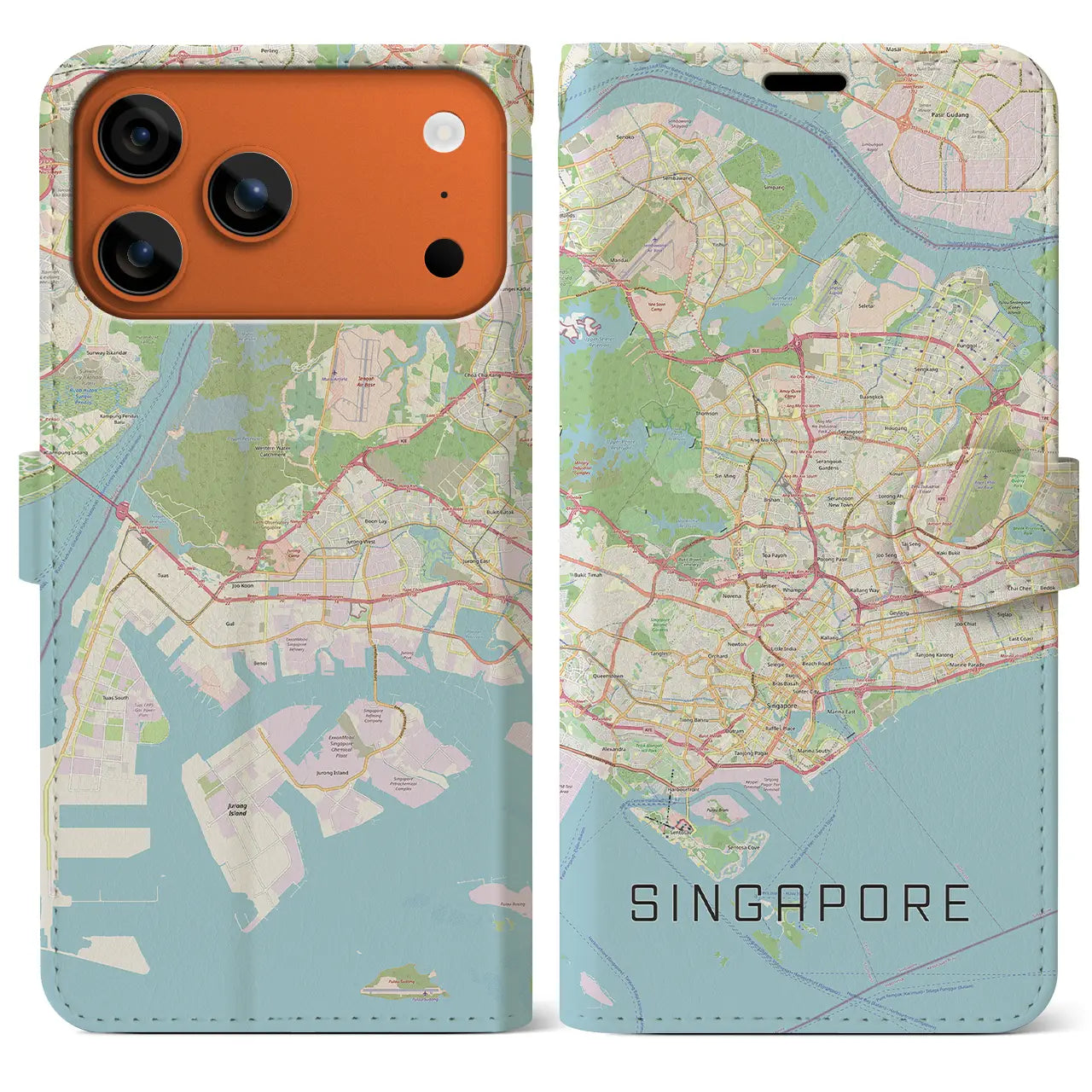 【シンガポール】地図柄iPhoneケース(手帳タイプ)ナチュラル・iPhone 17 Pro Max 用