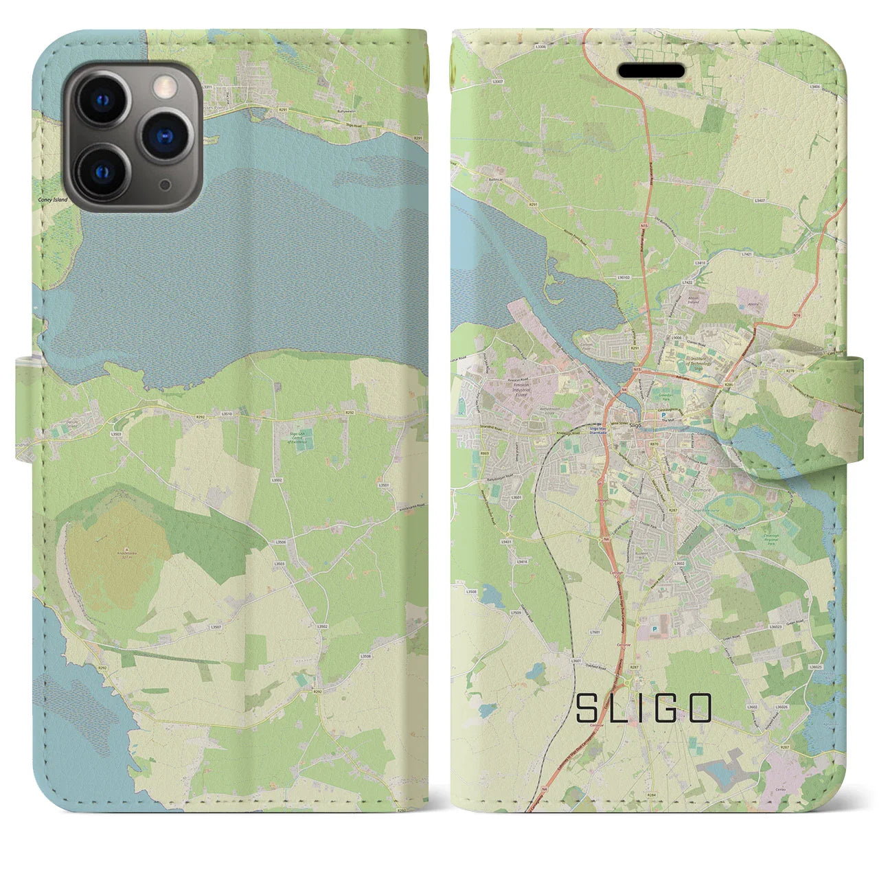 【スライゴ(アイルランド)】地図柄iPhoneケース(手帳タイプ)ナチュラル・iPhone 11 Pro Max 用