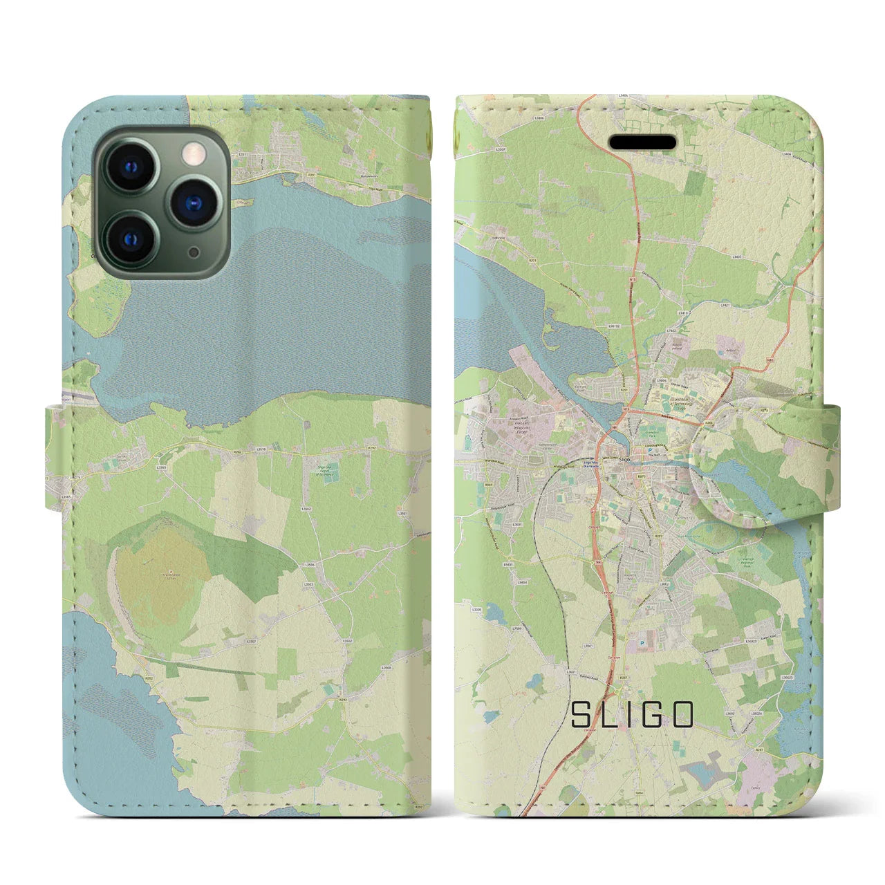 【スライゴ(アイルランド)】地図柄iPhoneケース(手帳タイプ)ナチュラル・iPhone 11 Pro 用