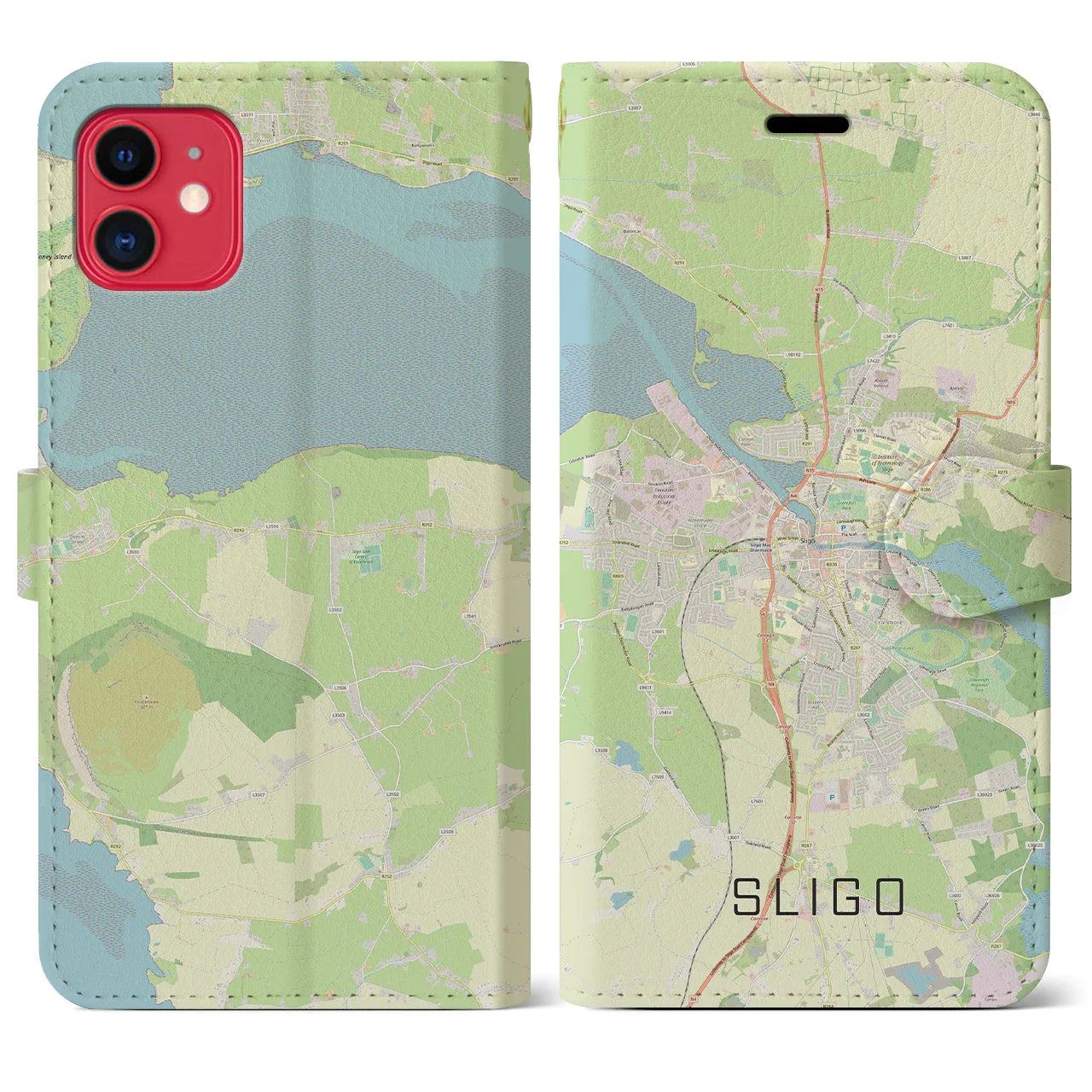 【スライゴ(アイルランド)】地図柄iPhoneケース(手帳タイプ)ナチュラル・iPhone 11 用